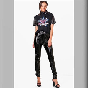 NWT Boohoo Tall Black Vinyl Pants size 8